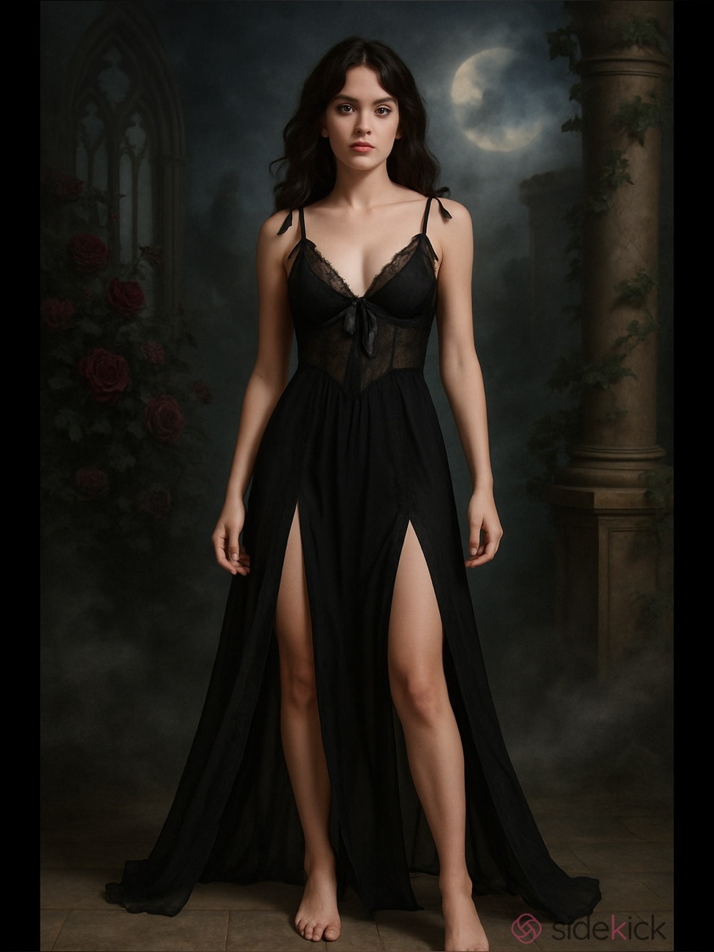 Romantic Black Lace Floral Sheer Slip Nightgown S NWT Dark Cottagecore Gothic